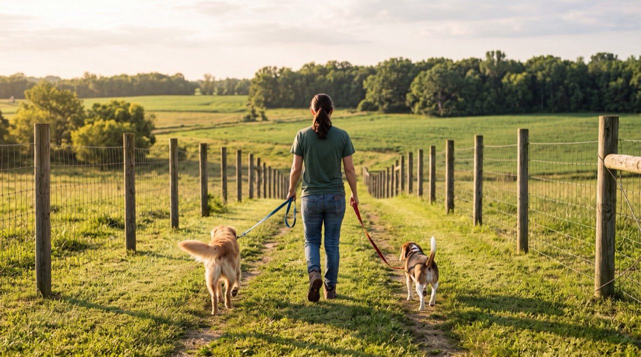 Walking dogs at kennel